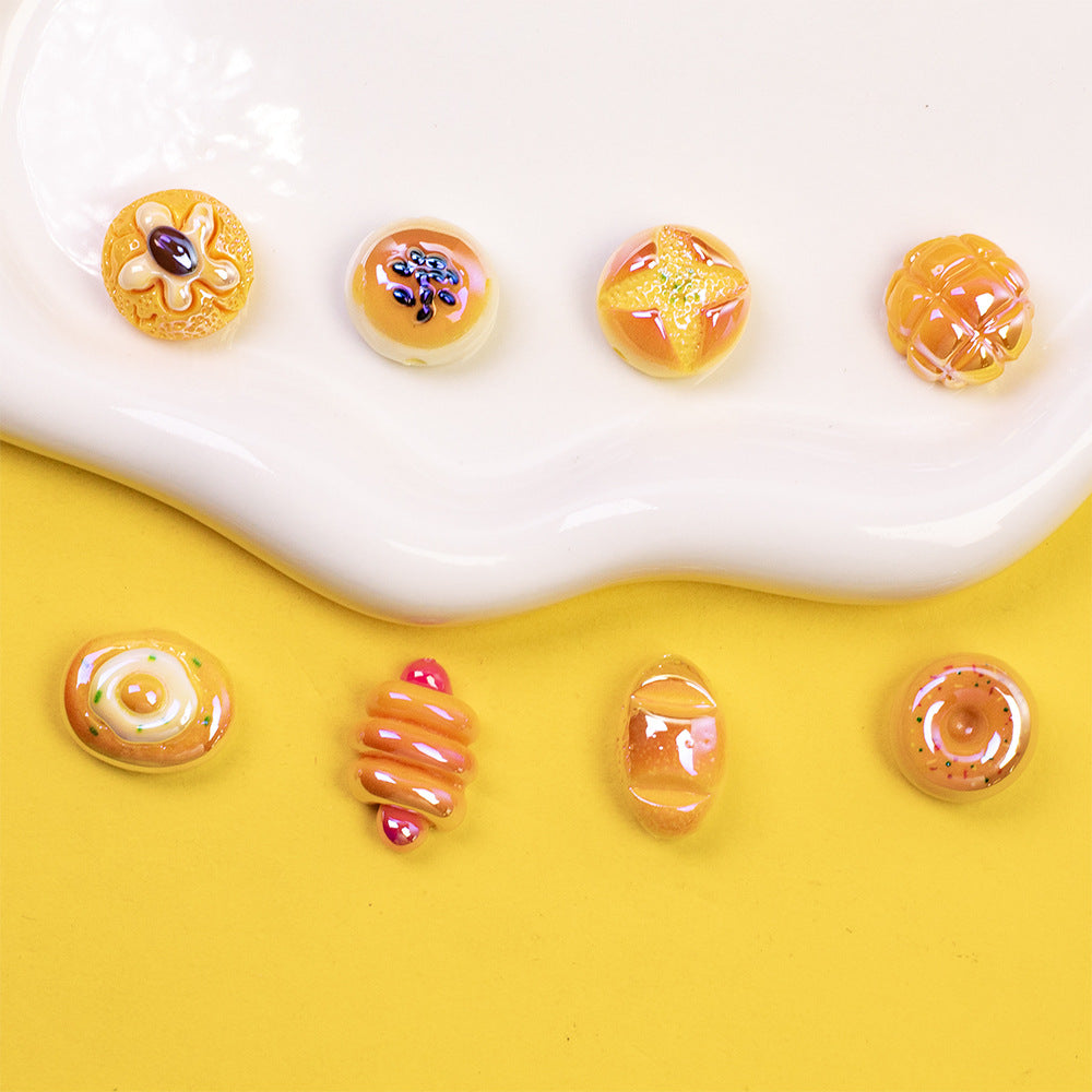 Glossy Bread Resin Beads Round 2.3mm Hole Warm Golden Colors 20pcs