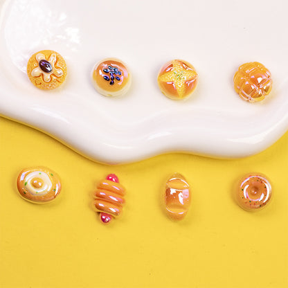 Glossy Bread Resin Beads Round 2.3mm Hole Warm Golden Colors 20pcs