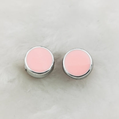 Flat Round Acrylic Beads 12mm Glossy Mixed Colors Silver Frame 50pcs 7