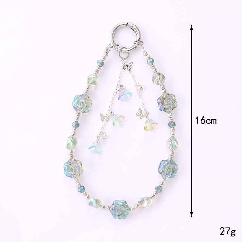 Iridescent Rose Beaded Acrylic Phone Keychain 16cm 1pc 2