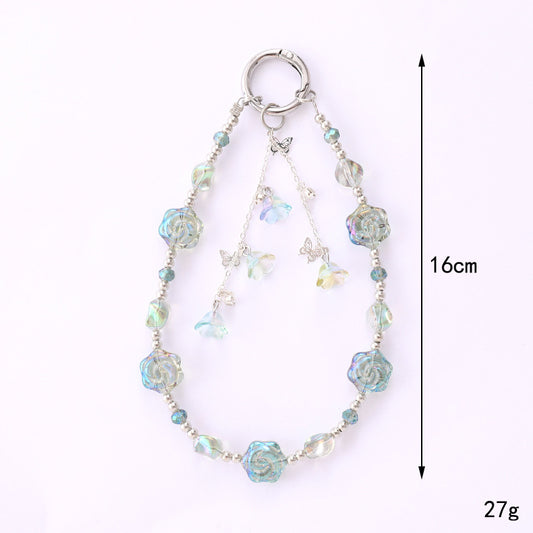 Iridescent Rose Beaded Acrylic Phone Keychain 16cm 1pc 2