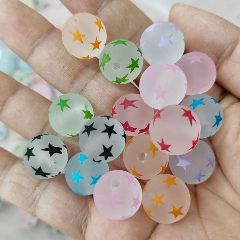 Matte Star Acrylic Beads 16mm Printed Round Mixed Colors 100pcs 2