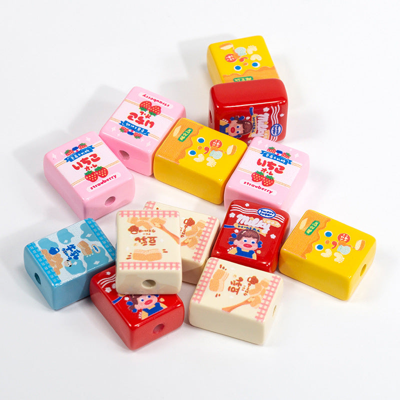 Painted Square Acrylic Beads 20mm Cartoon Snack Box 10pcs 5