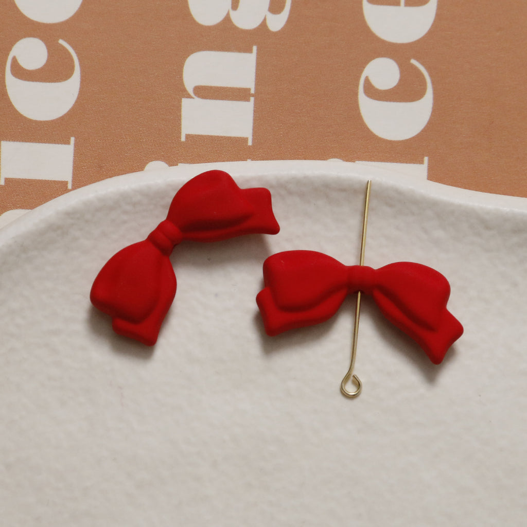 Rubberized Spray Painted Sweet Bow Acrylic Beads 13x29mm 2pcs 6