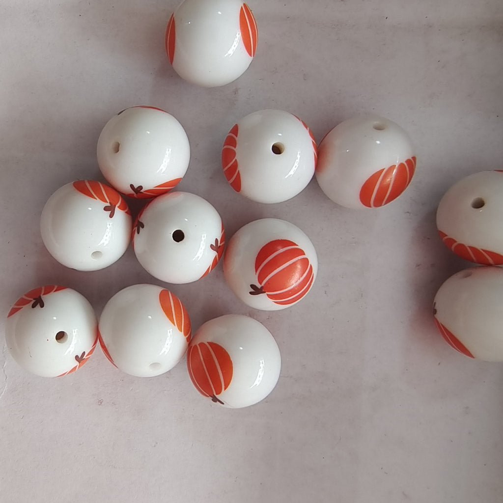 Printed Bubblegum Beads 20mm Halloween Orange Pumpkin 10pcs 2