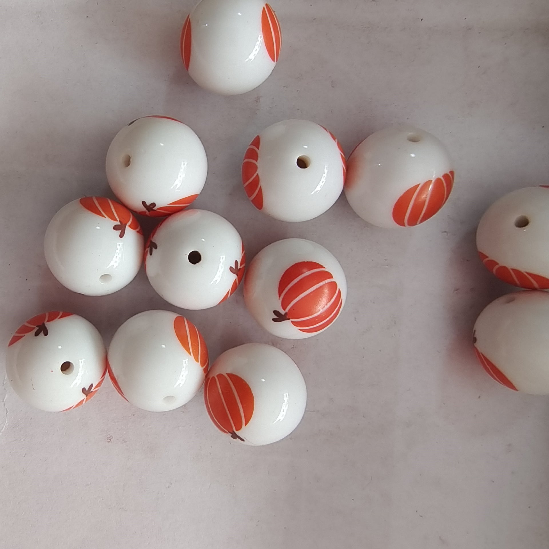 Printed Bubblegum Beads 20mm Halloween Orange Pumpkin 10pcs 2
