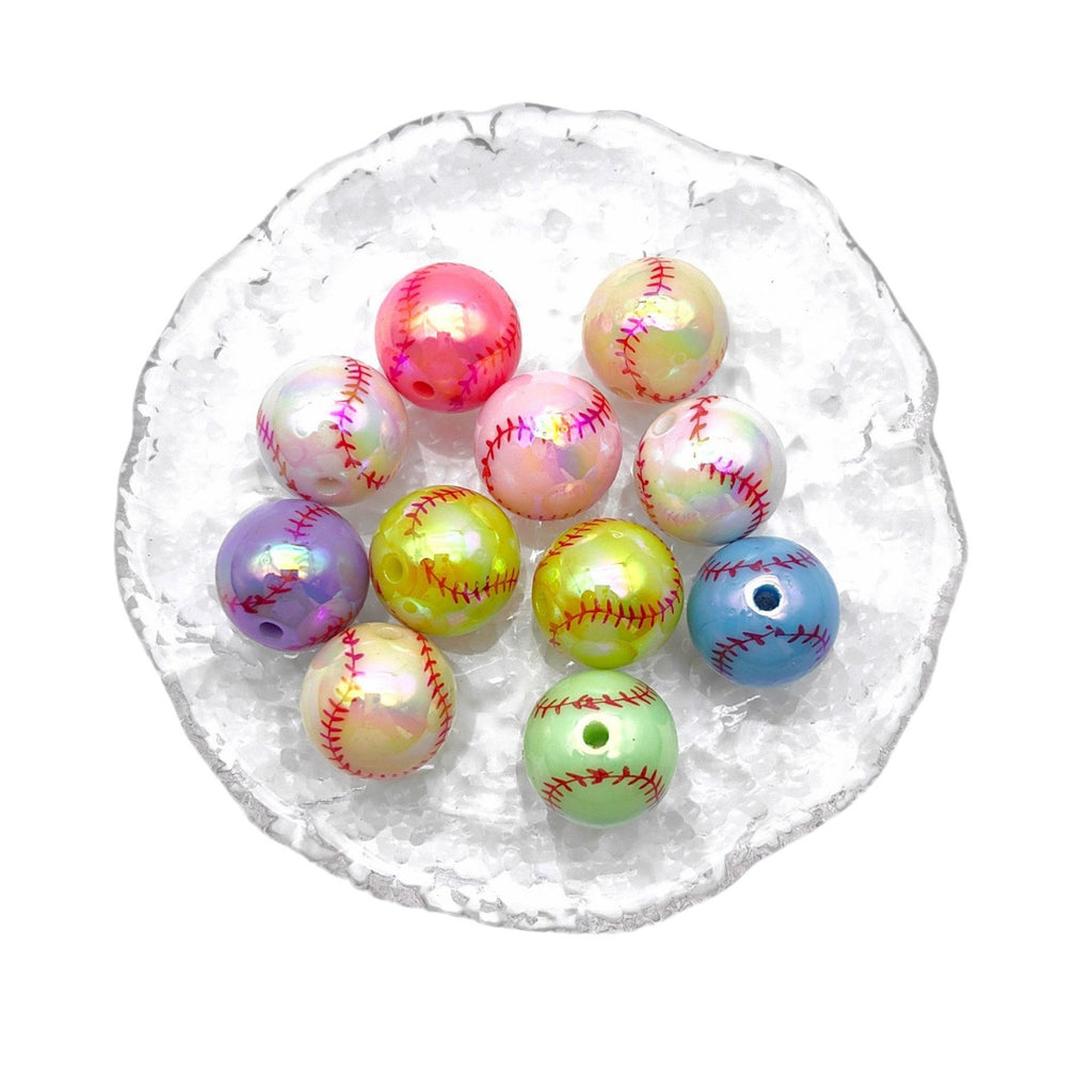 Plating Round Acrylic Beads 16mm UV Tennis Design 100pcs 5