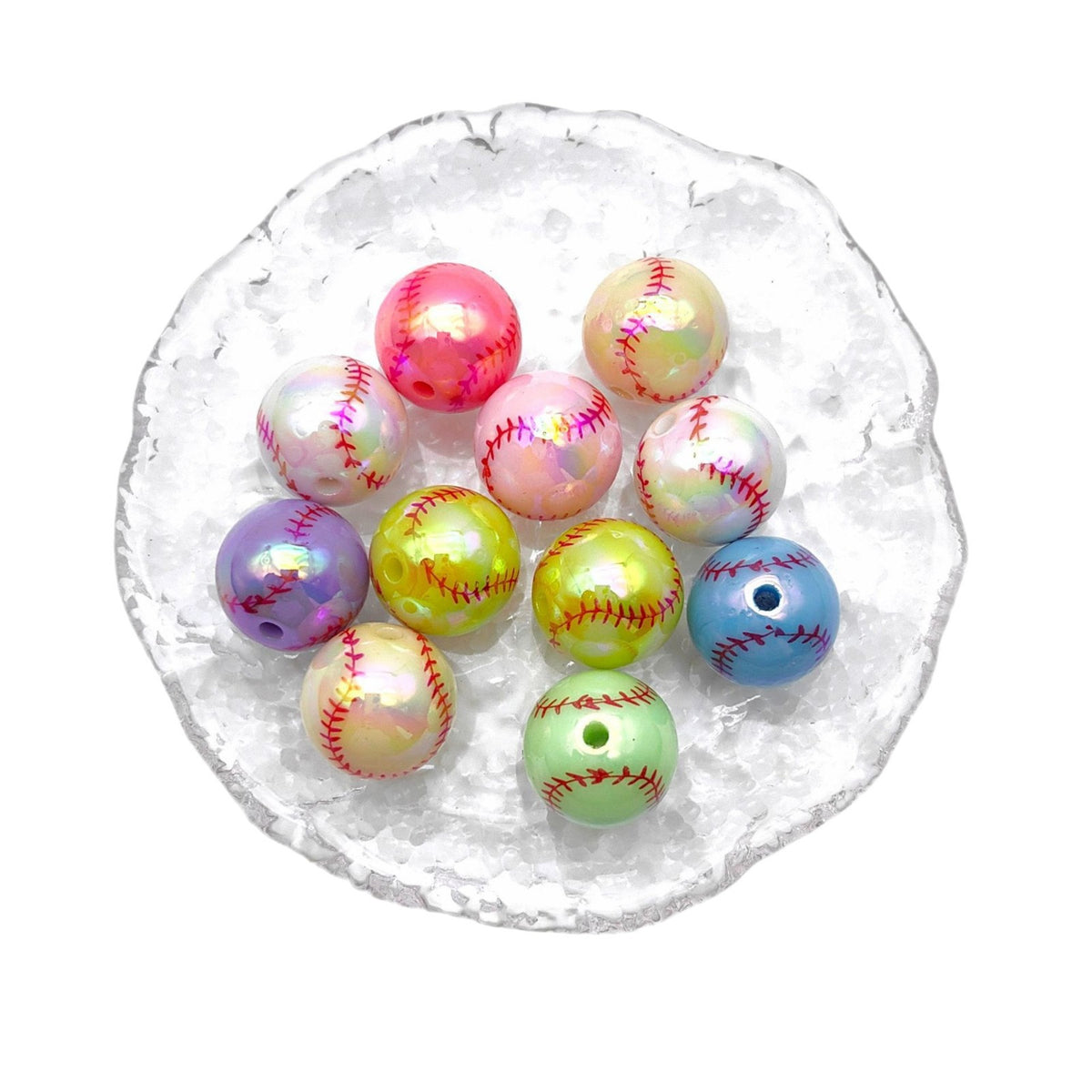 Plating Round Acrylic Beads 16mm UV Tennis Design 100pcs 5