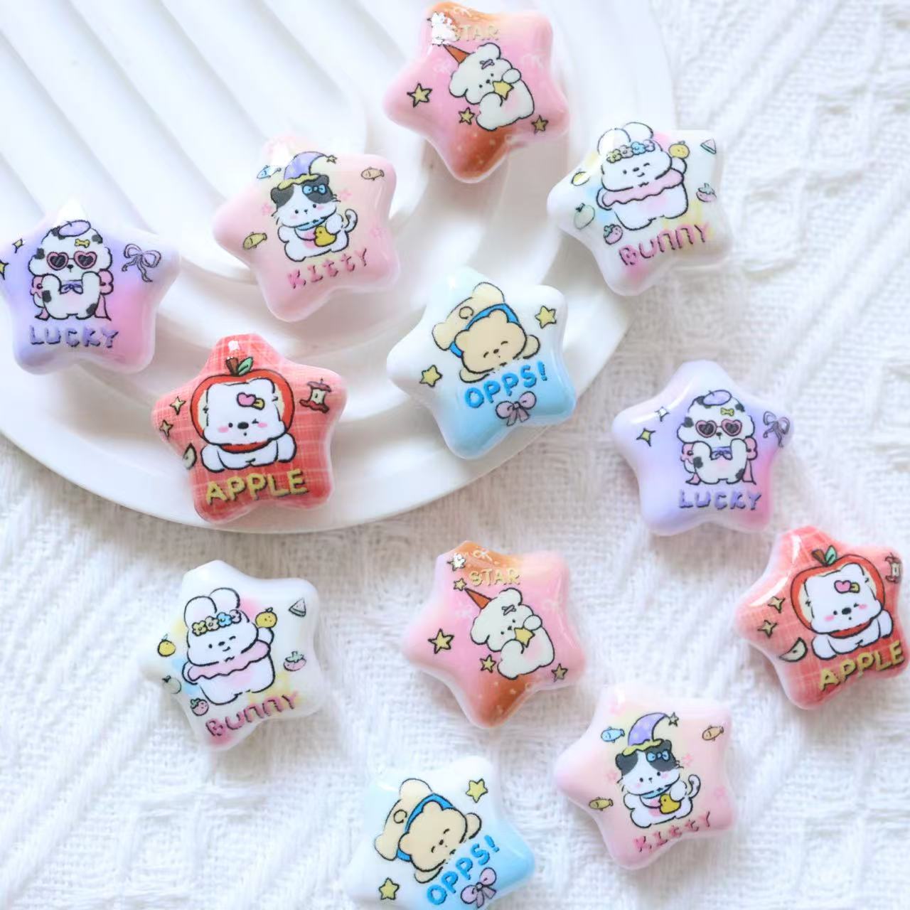 Animal Printed Star Acrylic Beads 26mm Pastel Colors 20pcs 2
