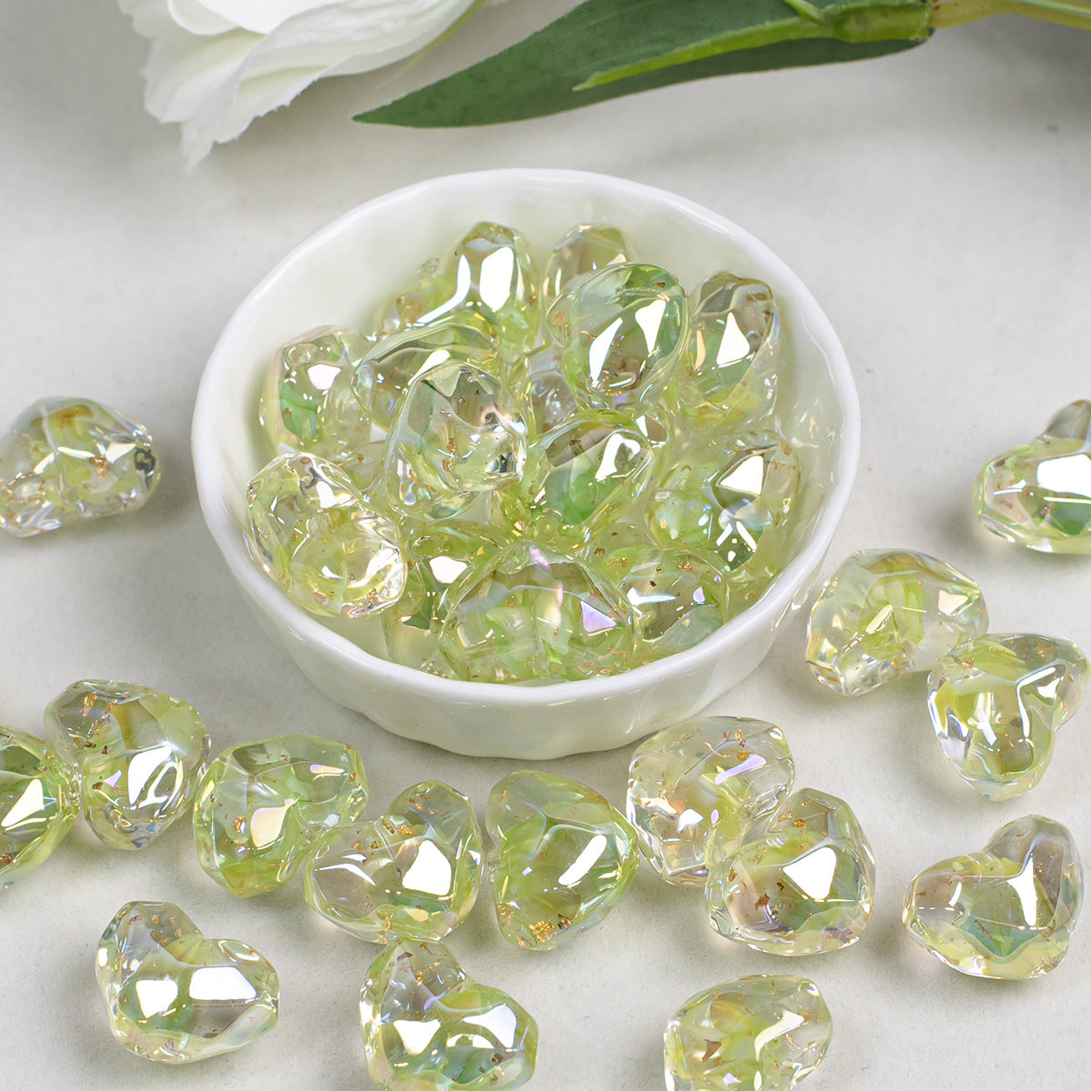 Floral Faceted Heart Acrylic Beads 20mm Resin 5pcs 2