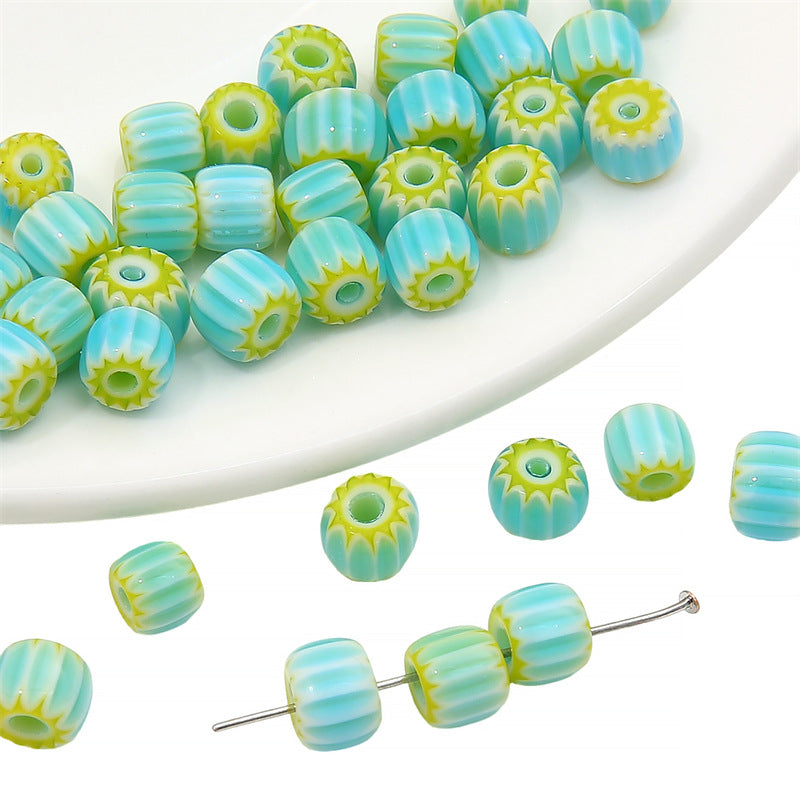 Glaze Millefiori Glass Beads 6mm Striped Colorful Glossy 10pcs 9