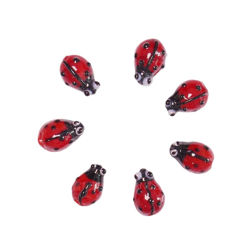 Lampwork Glass Beads 3D Ladybug Handmade Red Black 16mm 50pcs