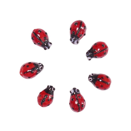 Lampwork Glass Beads 3D Ladybug Handmade Red Black 16mm 50pcs