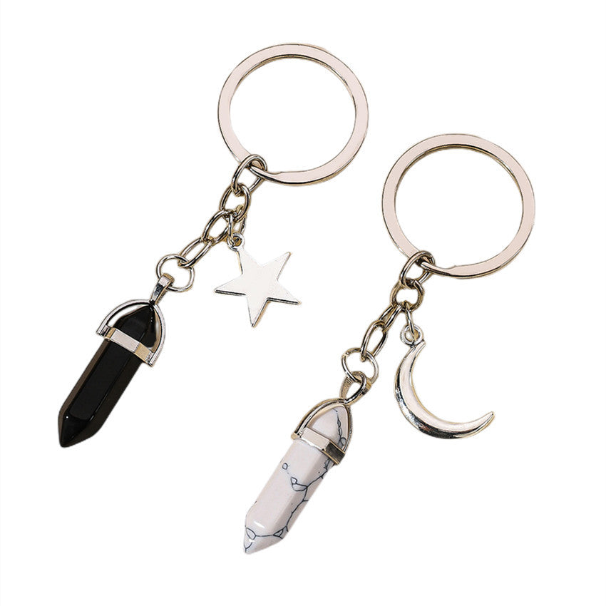 Alloy Pentagram Moon Couple Keychain Celestial Crystal Charm 2