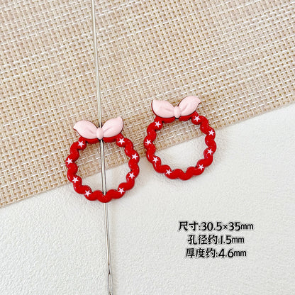 Bow and Star Metal Beads 34mm Painted Pastel Colors 5pcs 20