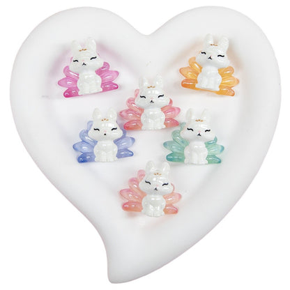 Nine Tailed Fox Resin Beads Glossy White Pastel Tails 8pcs 5