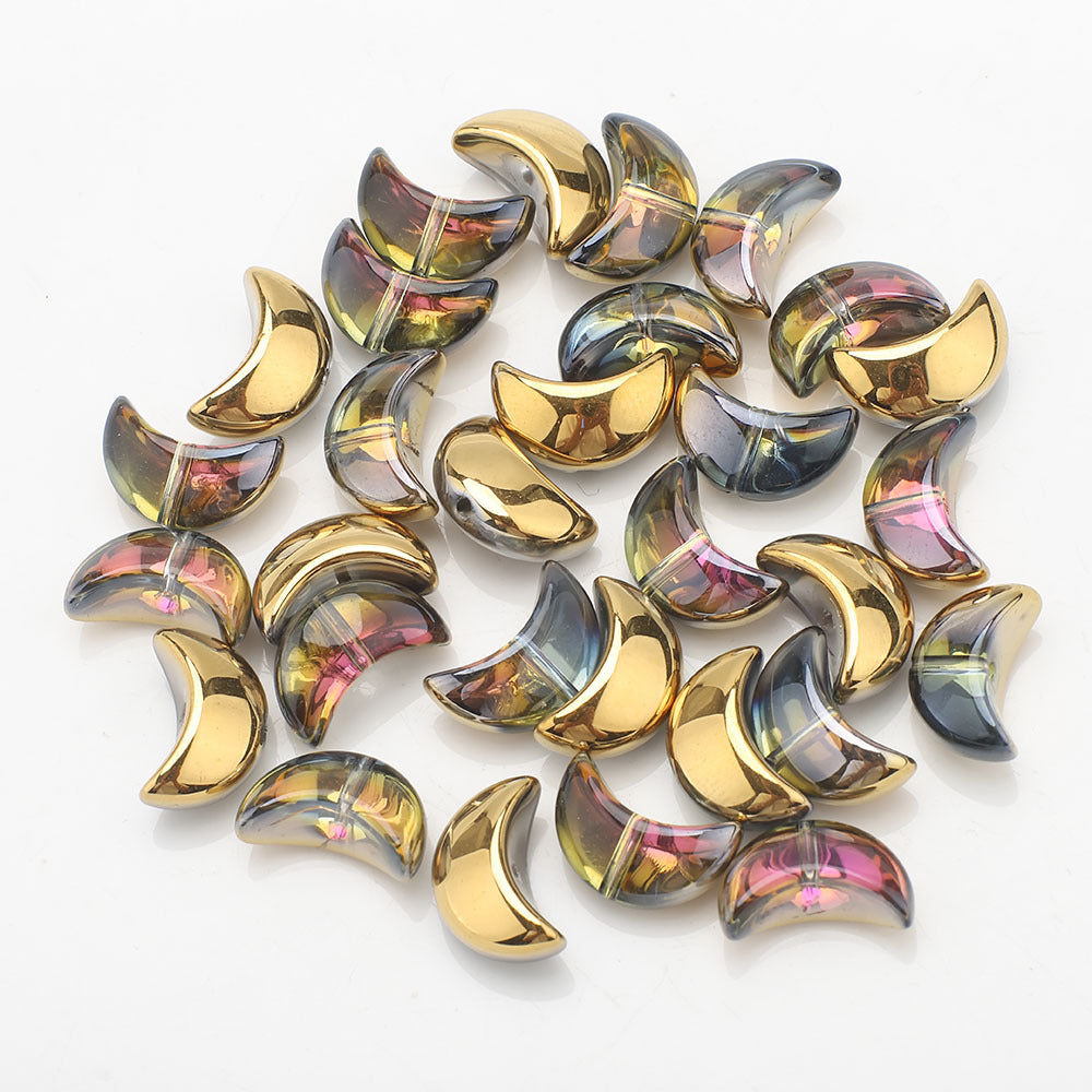 Moon Plated Transparent Crescent Glass Beads 9mm 14mm 30pcs 11