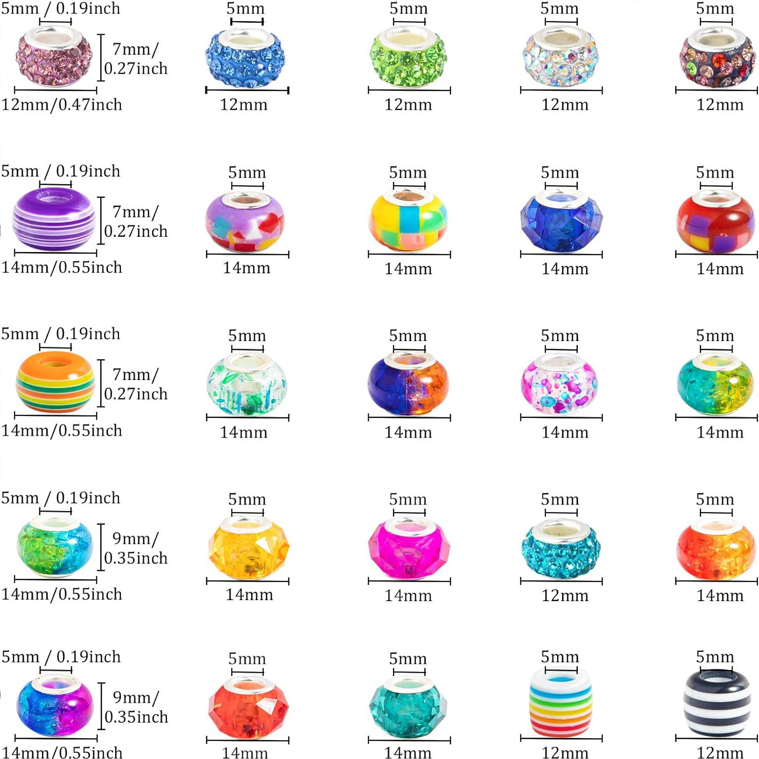 Mixing Color Resin Spacer Beads 12-14mm Assorted Designs 100pcs 2