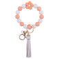 Colorful Flower Silicone Bead Wristlet Keychain with Leather Tassel 10