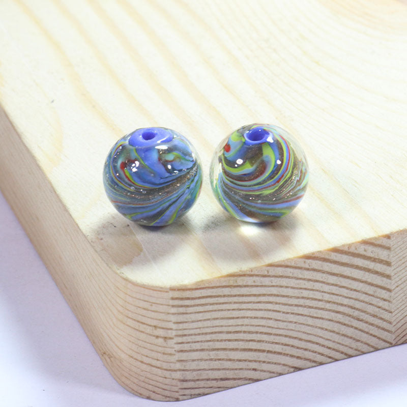 Lampwork Glass Beads Round 12/14mm Transparent Phoenix Tail Gold Foil 5pcs 22