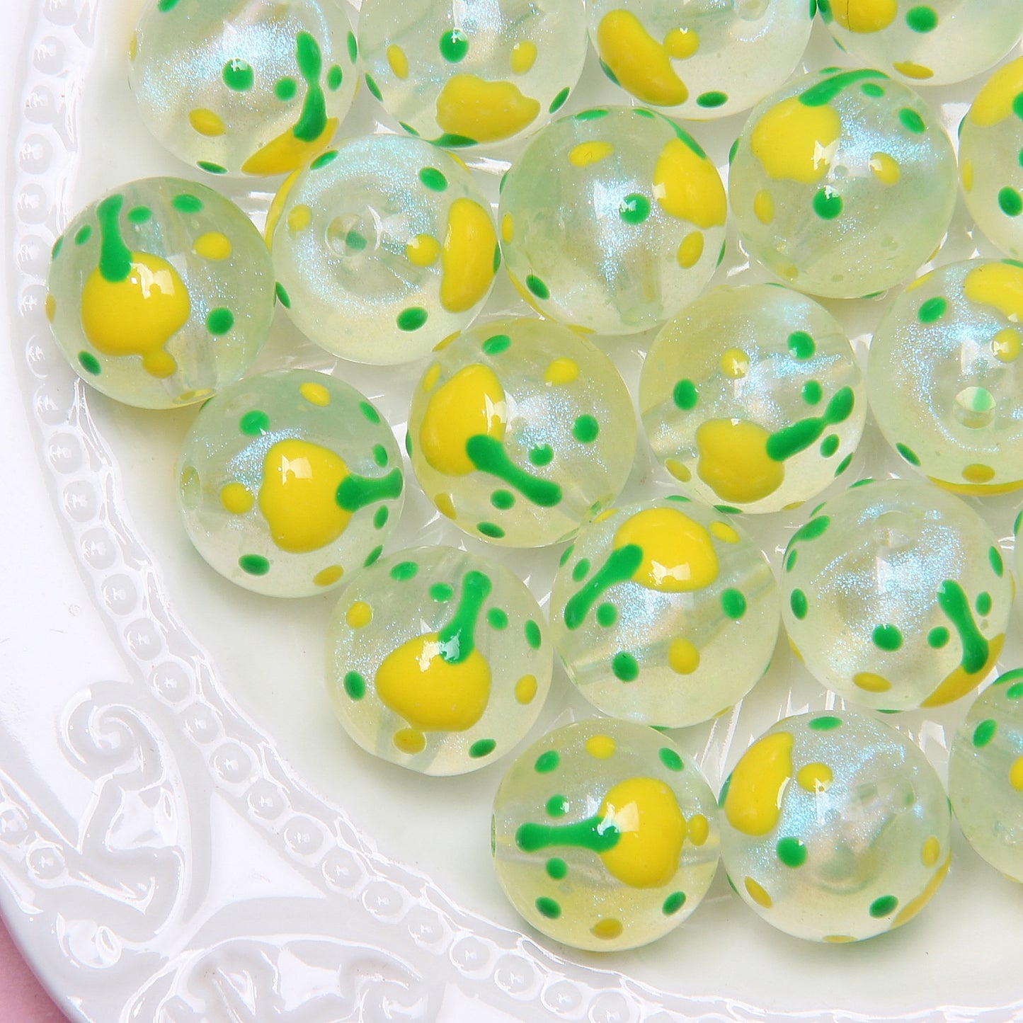 Painted Smiley Face Acrylic Beads 16mm Glow In The Dark 10pcs 4