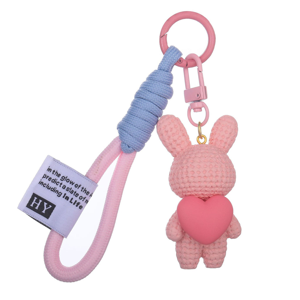 Resin Bunny Keychain Cartoon Heart Shaped Vibrant Colors 5