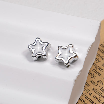 Silver Pixel Heart and Star Acrylic Beads 11mm Mixed Shapes 50pcs 26