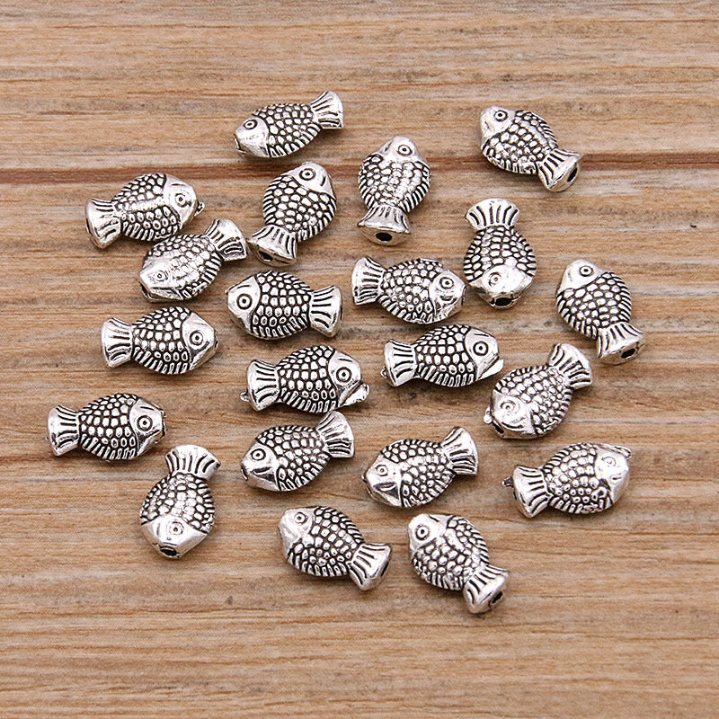 Fish Metal Beads Silver Tone Zinc Alloy Marine Creature Series 100pcs