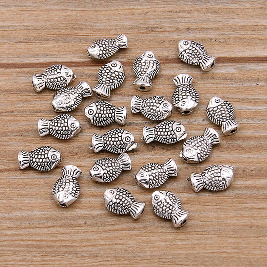 Fish Metal Beads Silver Tone Zinc Alloy Marine Creature Series 100pcs