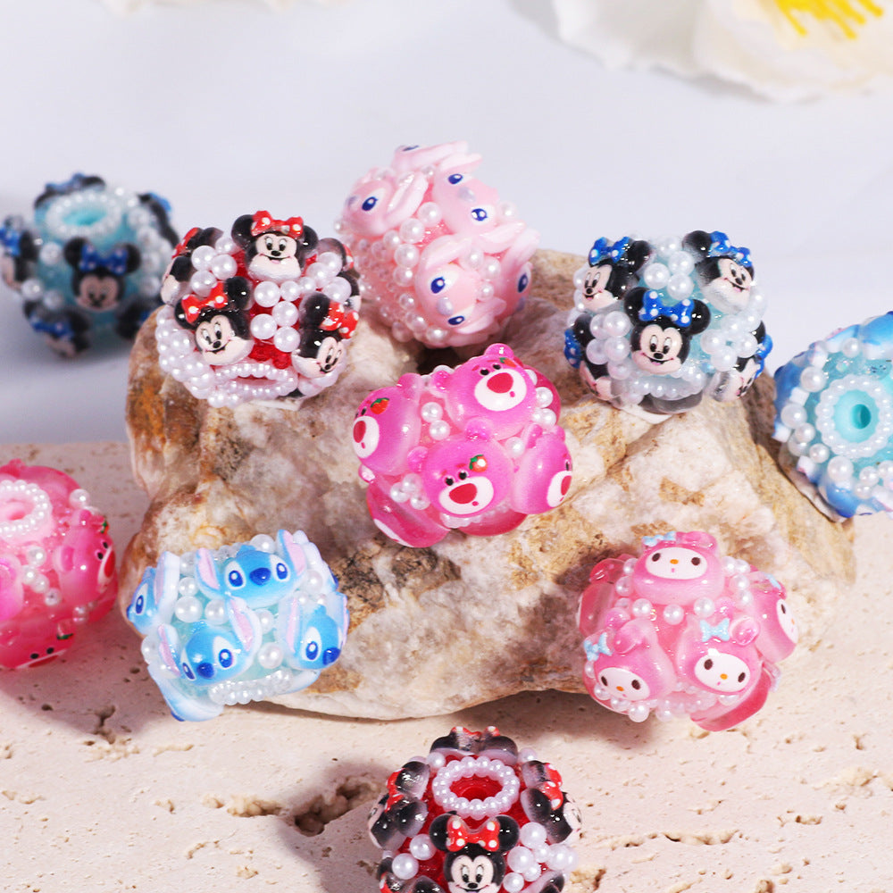 Embellished Barrel Clay Beads 25mm Cartoon Characters 5pcs