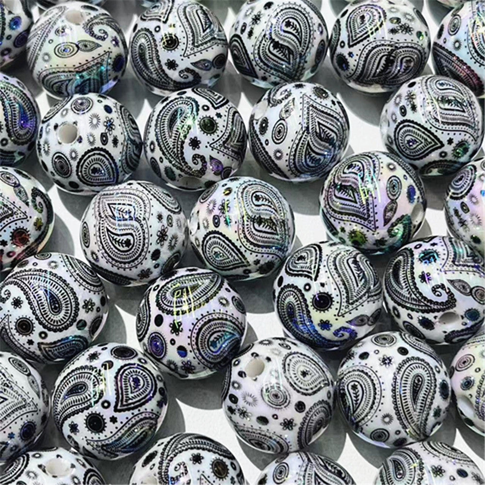 Plating Round Acrylic Beads 16mm Bohemian Style Glossy 100pcs 6