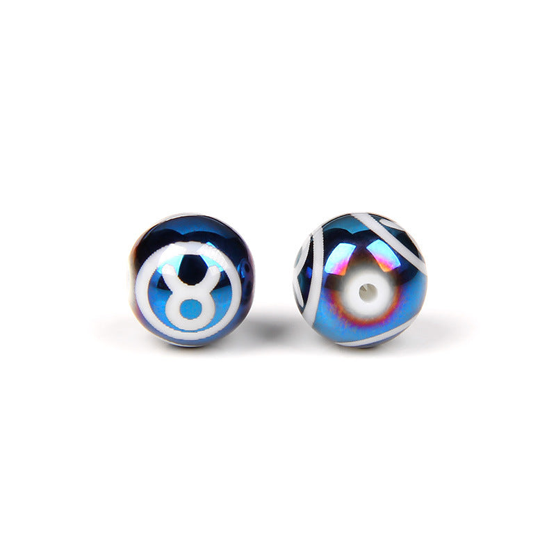 Electroplated Round Glass Beads 10mm Twelve Constellation Blue Silver 5pcs 6