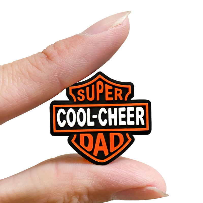 Silicone Focal Beads Dad Super Cool Cheer Badge Retro Shield 20pcs 5