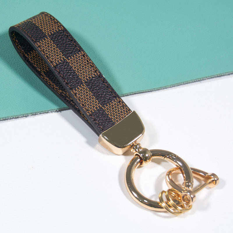 Leather Print Wristlet Keychain with Checkered and Monochrome Patterns 7