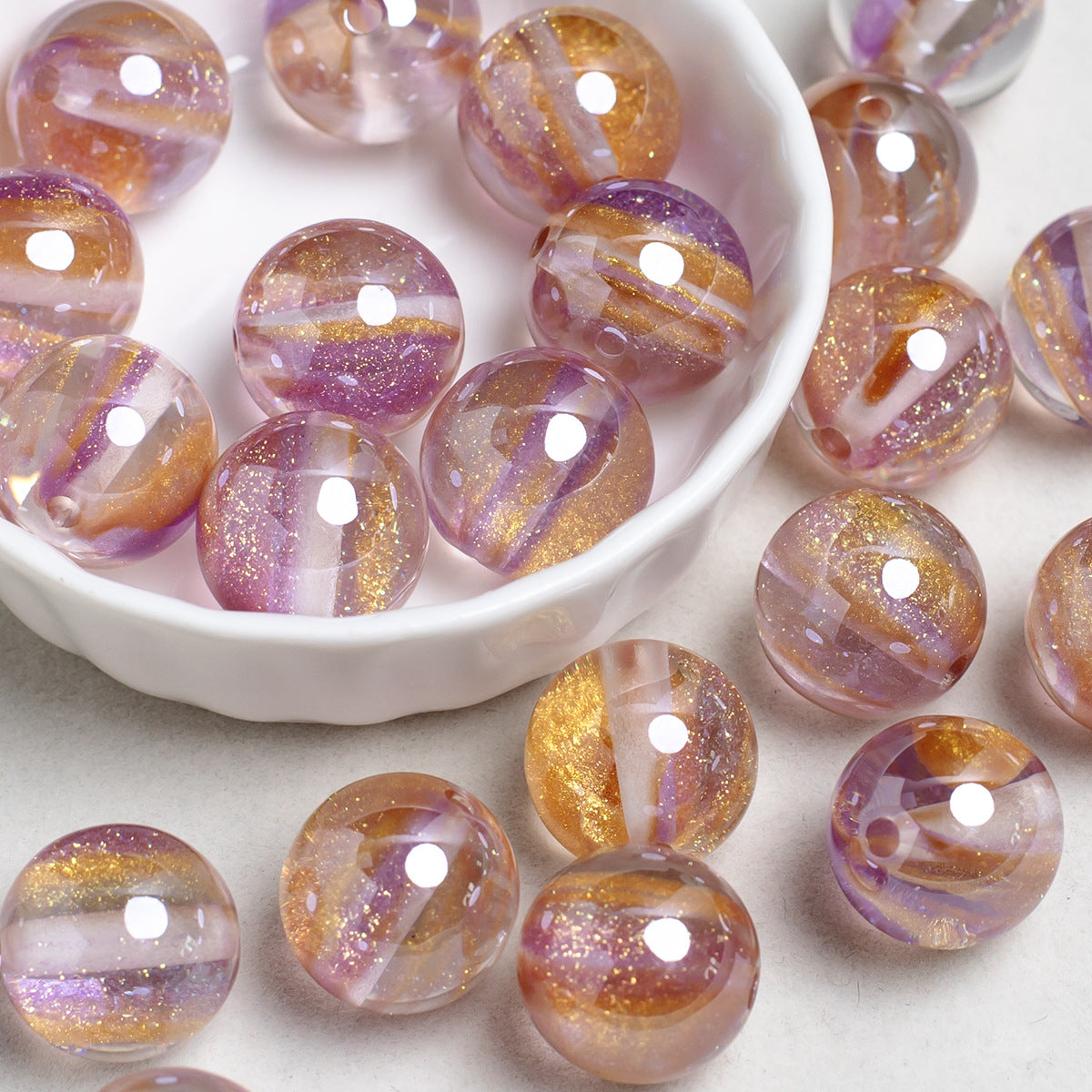 Glitter Cosmos Resin Beads 16mm Round Sparkle Mixed Colors 10pcs 14