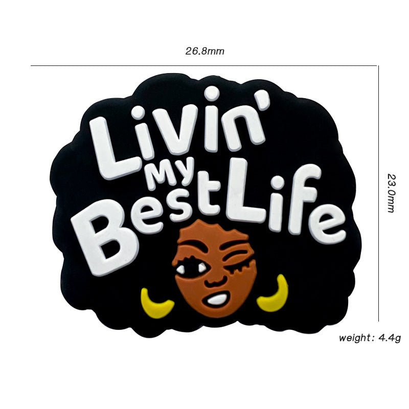 Silicone Focal Beads Negro Girl Winking Afro Hair Livin My Best Life 20pcs 2