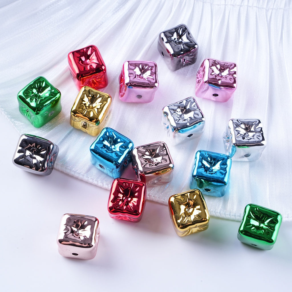 Metallic Balloon Concave Square Acrylic Beads 14mm Glossy 50pcs 4