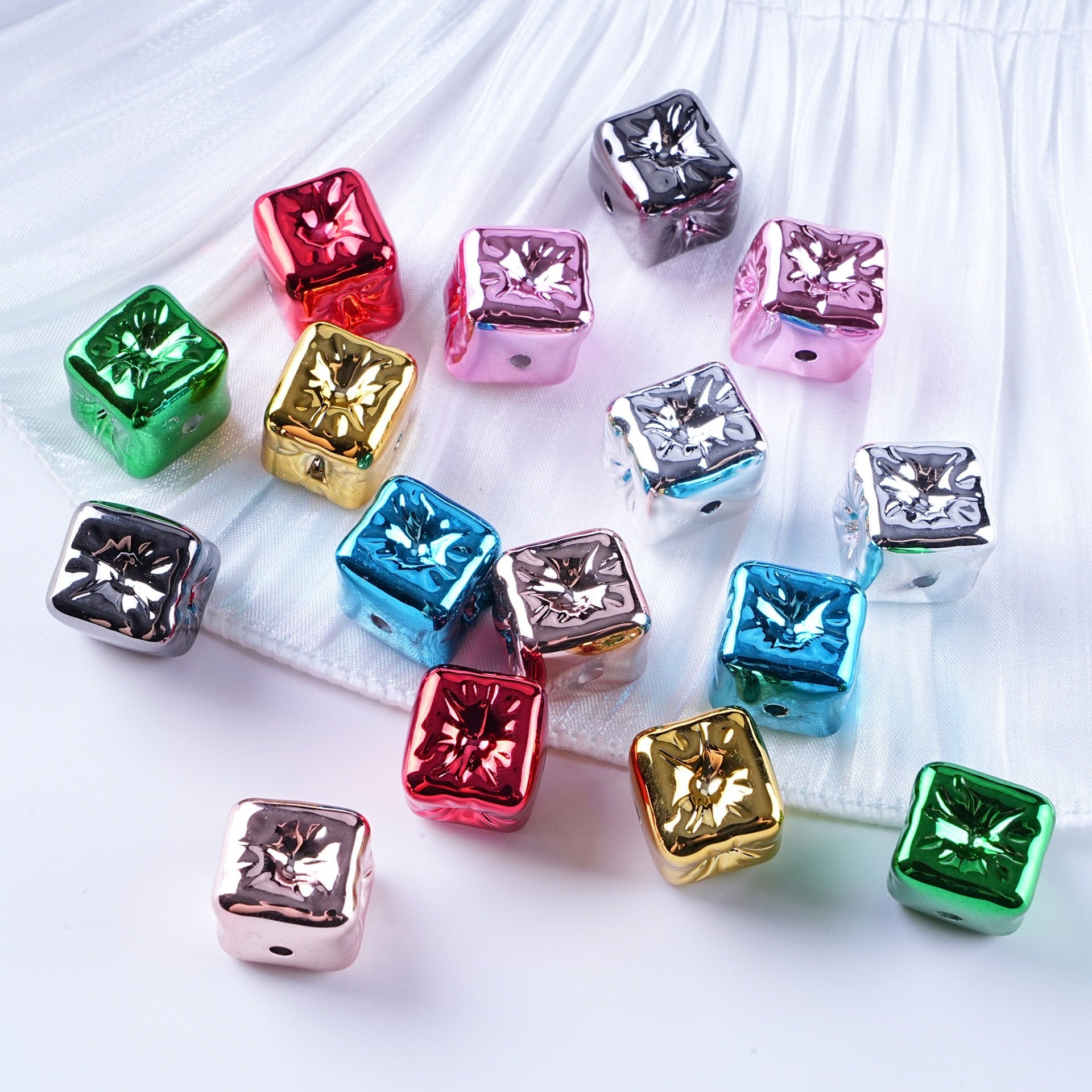 Metallic Balloon Concave Square Acrylic Beads 14mm Glossy 50pcs 4