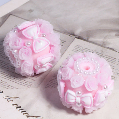 Floral Bubblegum Beads 20mm Bow Rose Cluster Polymer Clay 5pcs 11