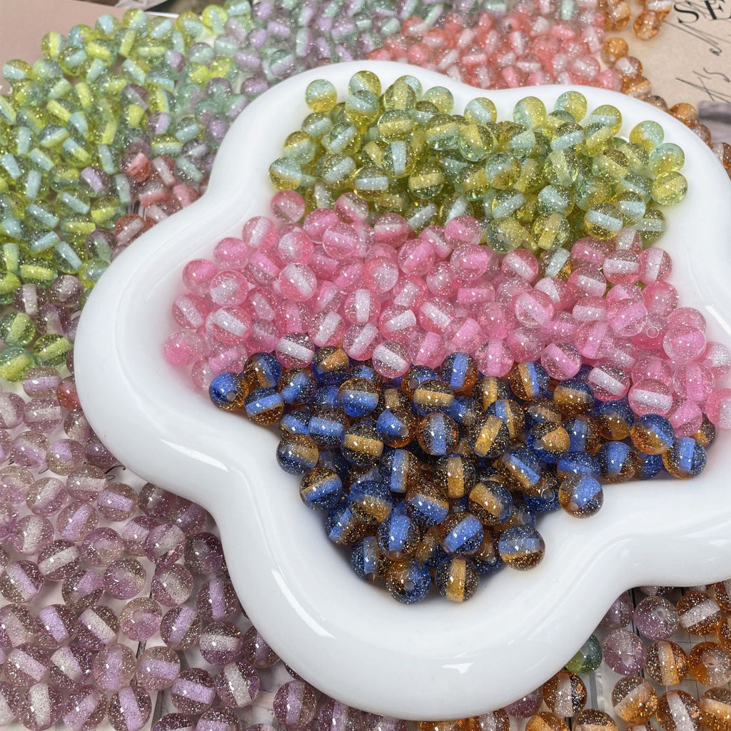 Transparent Glitter Powder Striped Resin Beads 8-10mm Mixed Colors 50pcs 6