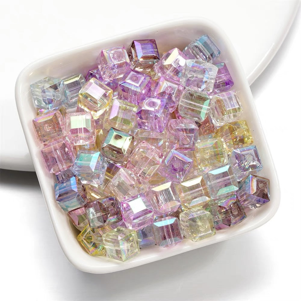 Clear Cubic Acrylic Beads 8mm Faceted Pastel Square 30pcs 4