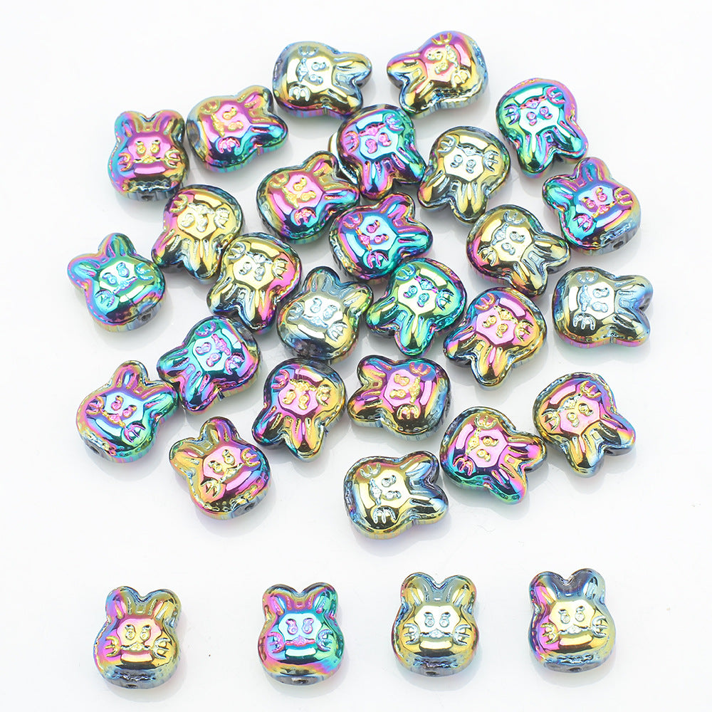 Plating Bunny Head Glass Beads 12mm Iridescent 30pcs 7