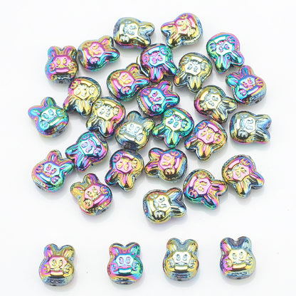 Plating Bunny Head Glass Beads 12mm Iridescent 30pcs 7