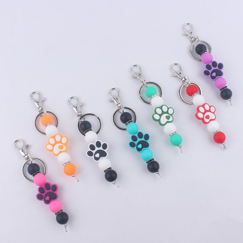 Cartoon Dog Claw Silicone Beaded Keychain with Paw Print Charm