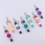 Cartoon Dog Claw Silicone Beaded Keychain with Paw Print Charm