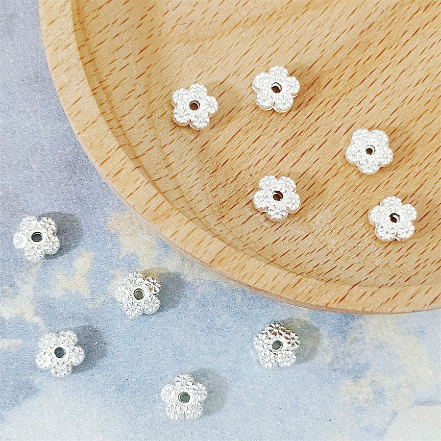 Alloy Flower Spacer Beads 7mm Matte Five Petal Tibetan Style 100pcs 2