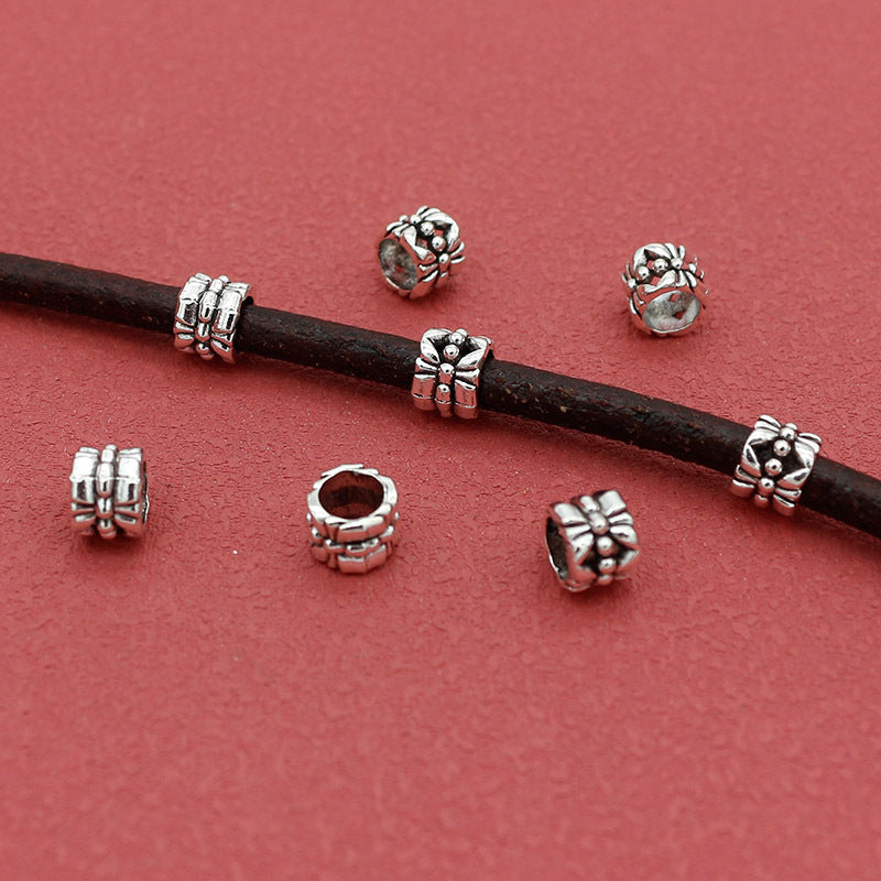 Tibetan Tube Metal Beads 7mm Hollow Patterned Alloy 100pcs 2