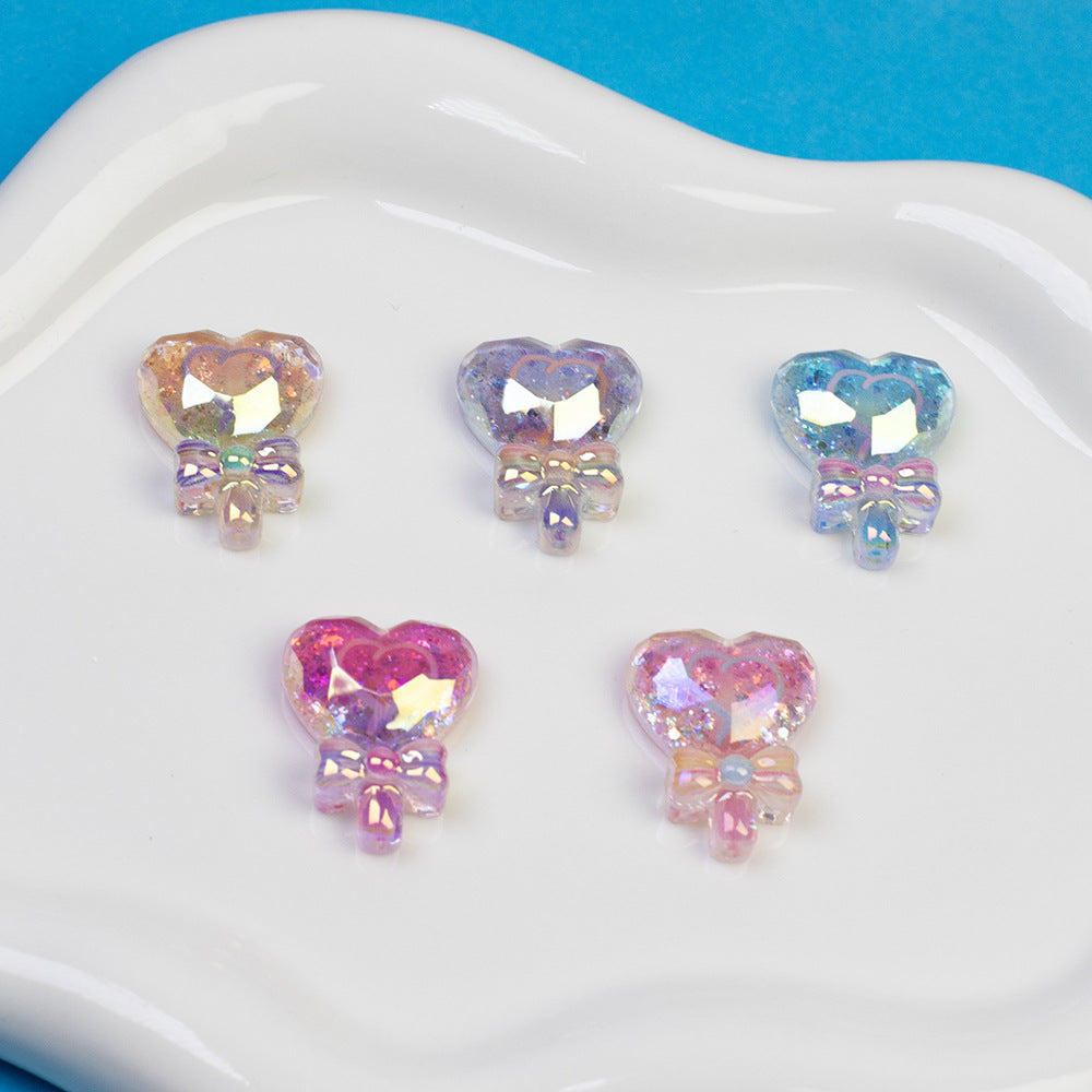 Plating Glitter Faceted Heart Lollipop Resin Beads 23.5x19mm 20pcs 2