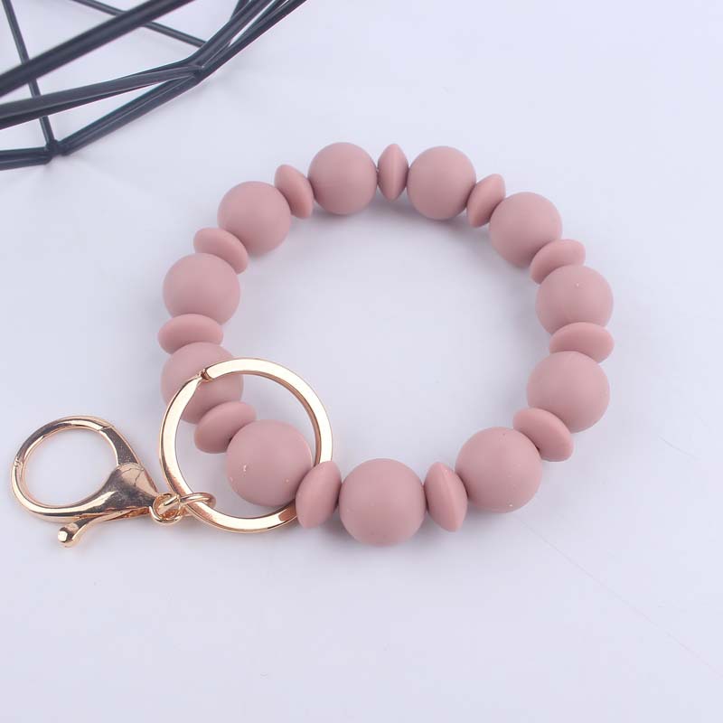 Silicone Bead Wristlet Keychain Matte Soft Hues Gold Clasps 4