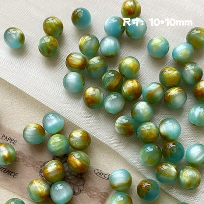 Oil Painting Gradient Resin Beads 8-10mm Glossy Blue Green 50pcs 7